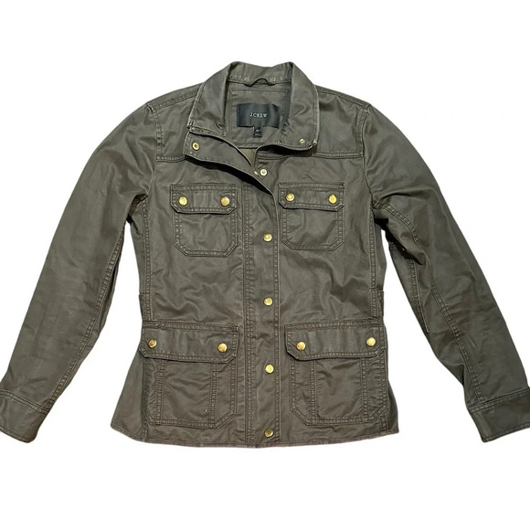 J.CREW Women's Field Jacket XS Olive Green Storm Collar Waxed Canvas SZ XS - Picture 2 of 5